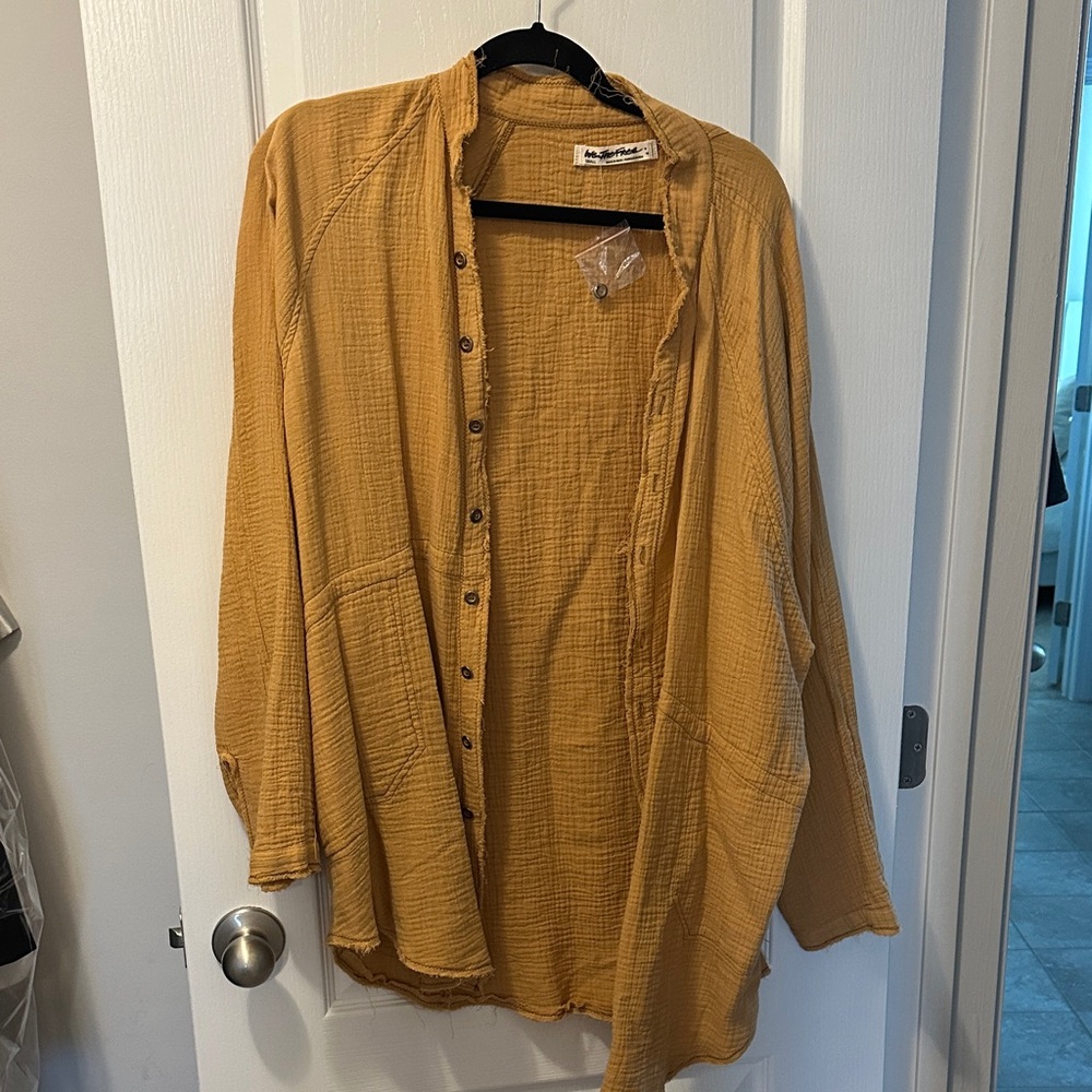 Free People Mustard Button-Up Shirt